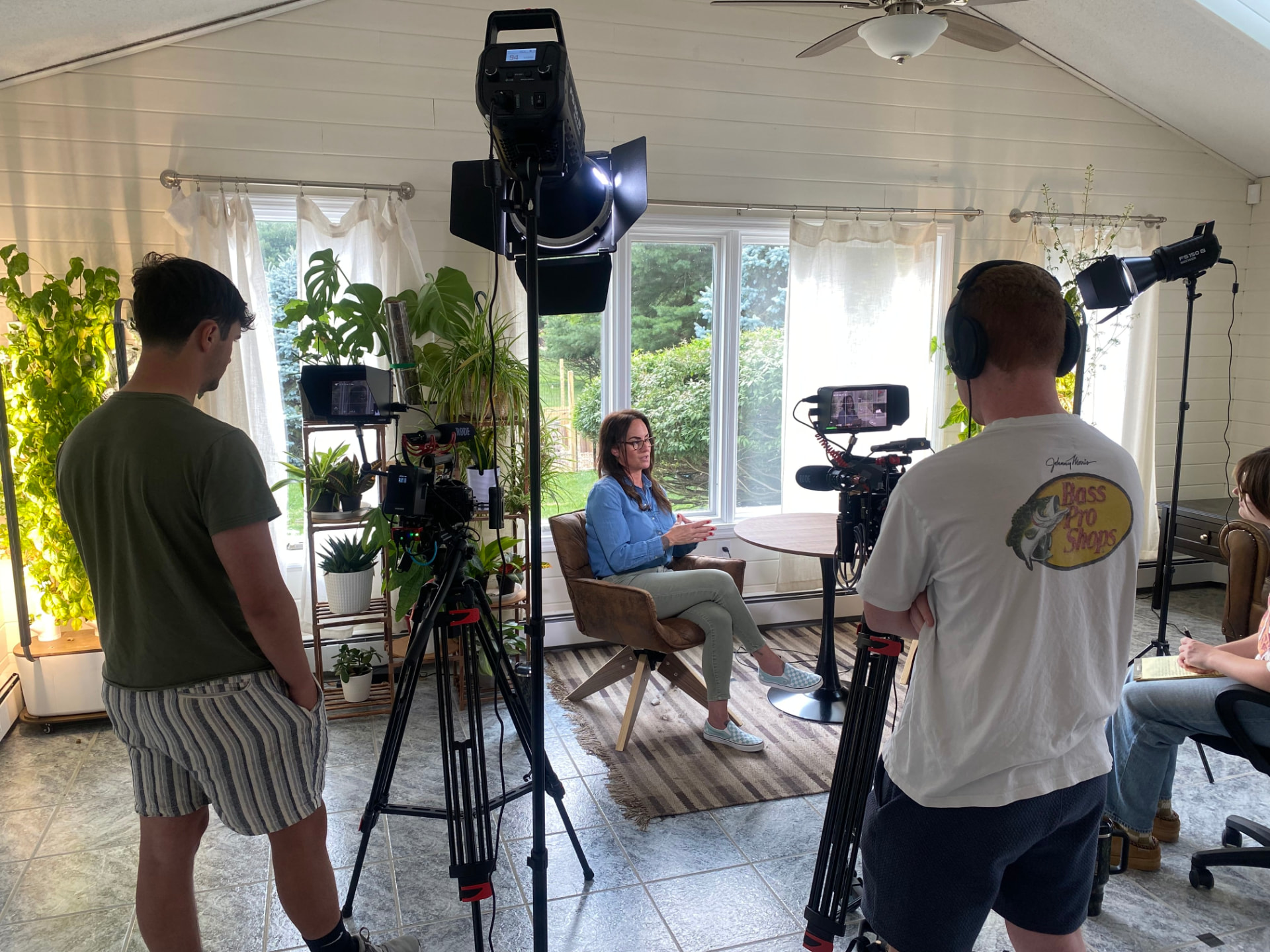 Crew filming an interview for the Chrysalis documentary