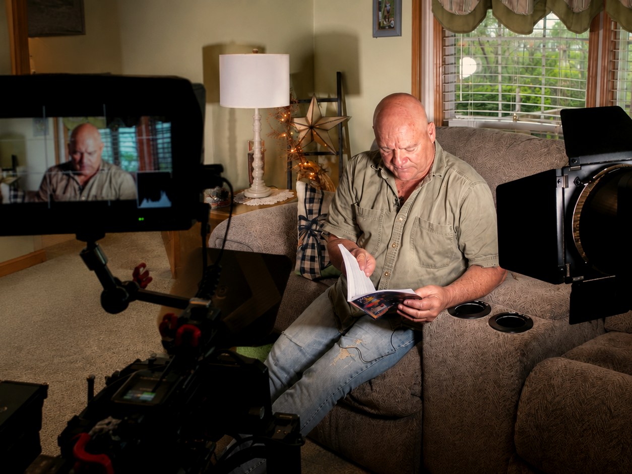Actor reading sides on camera during a casting session