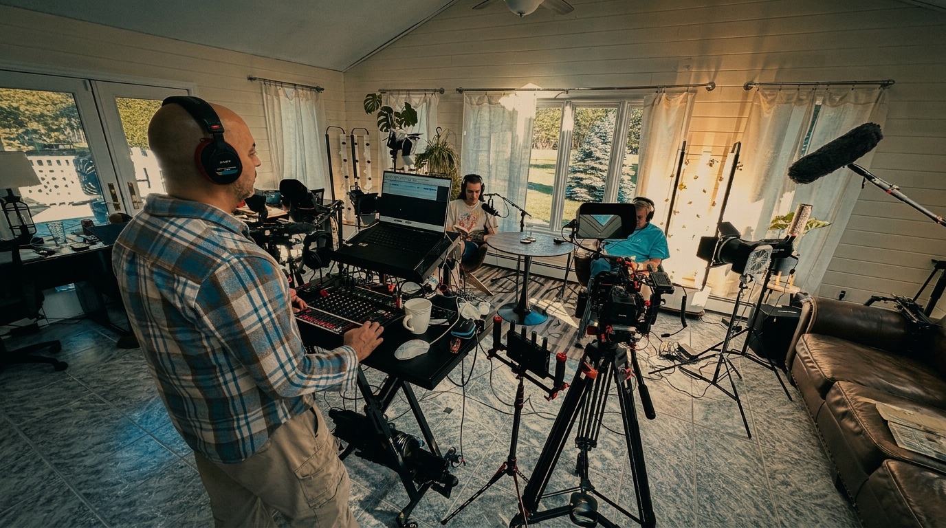 Dennis McClung records narration for The Radiance of Grace.